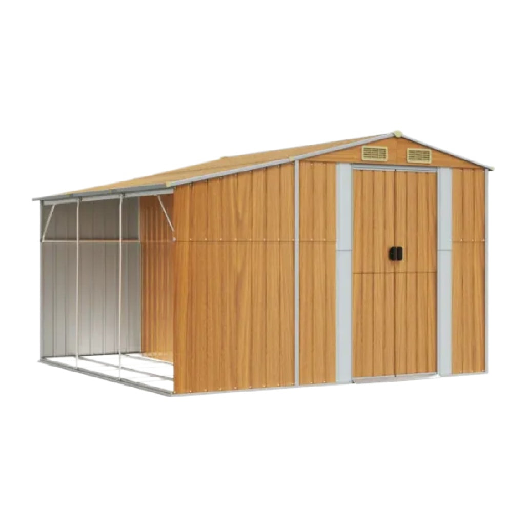 Wooden garden storage shed for outdoor use, made of wood and metal, 300 x 240 x 210